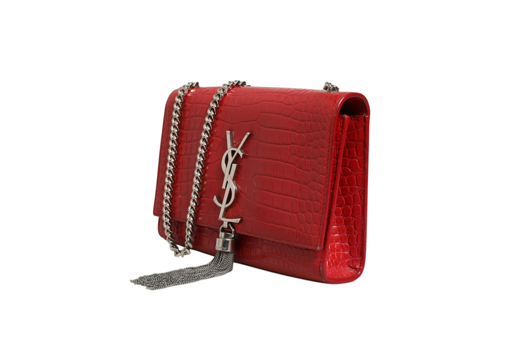 Saint Laurent | Kate Tassel Chain Bag in Red Crocodile Embossed Leather