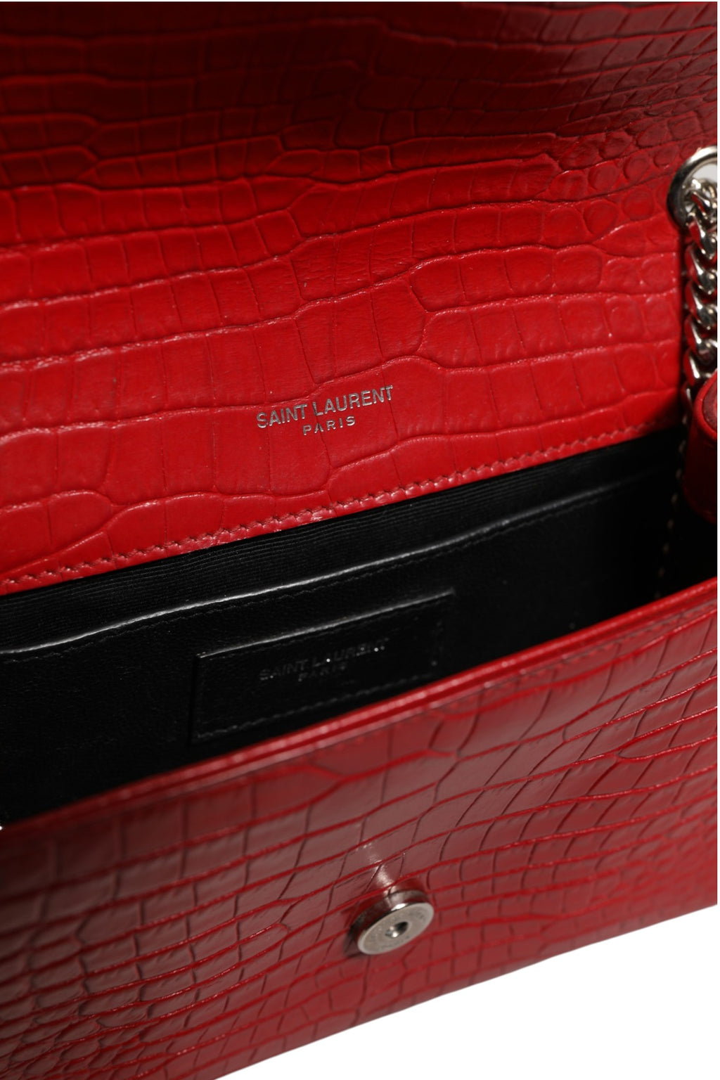 Saint Laurent | Kate Tassel Chain Bag in Red Crocodile Embossed Leather