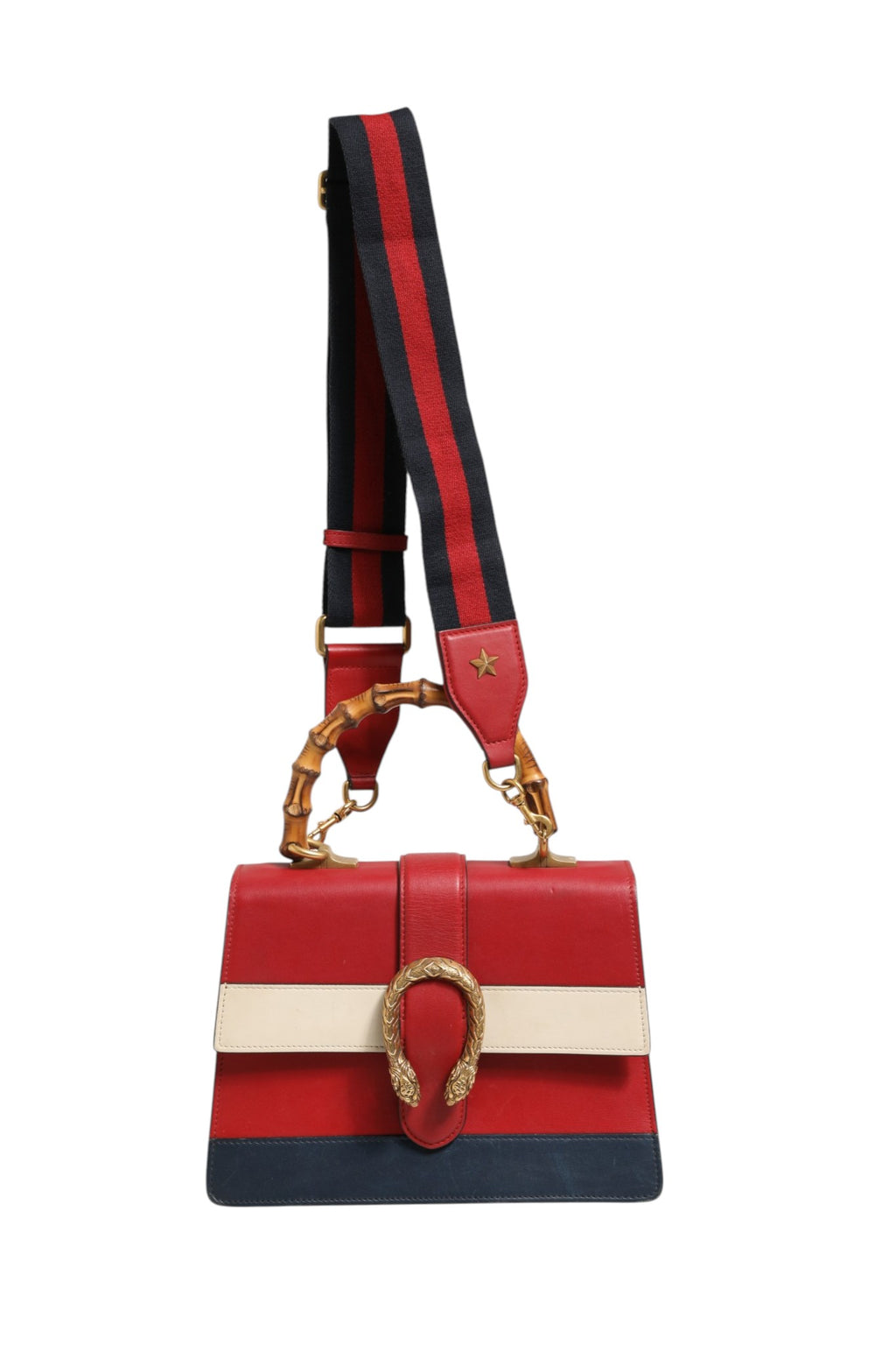 Gucci | Dionysus Bamboo Medium Top Handle Bag White Blue Red