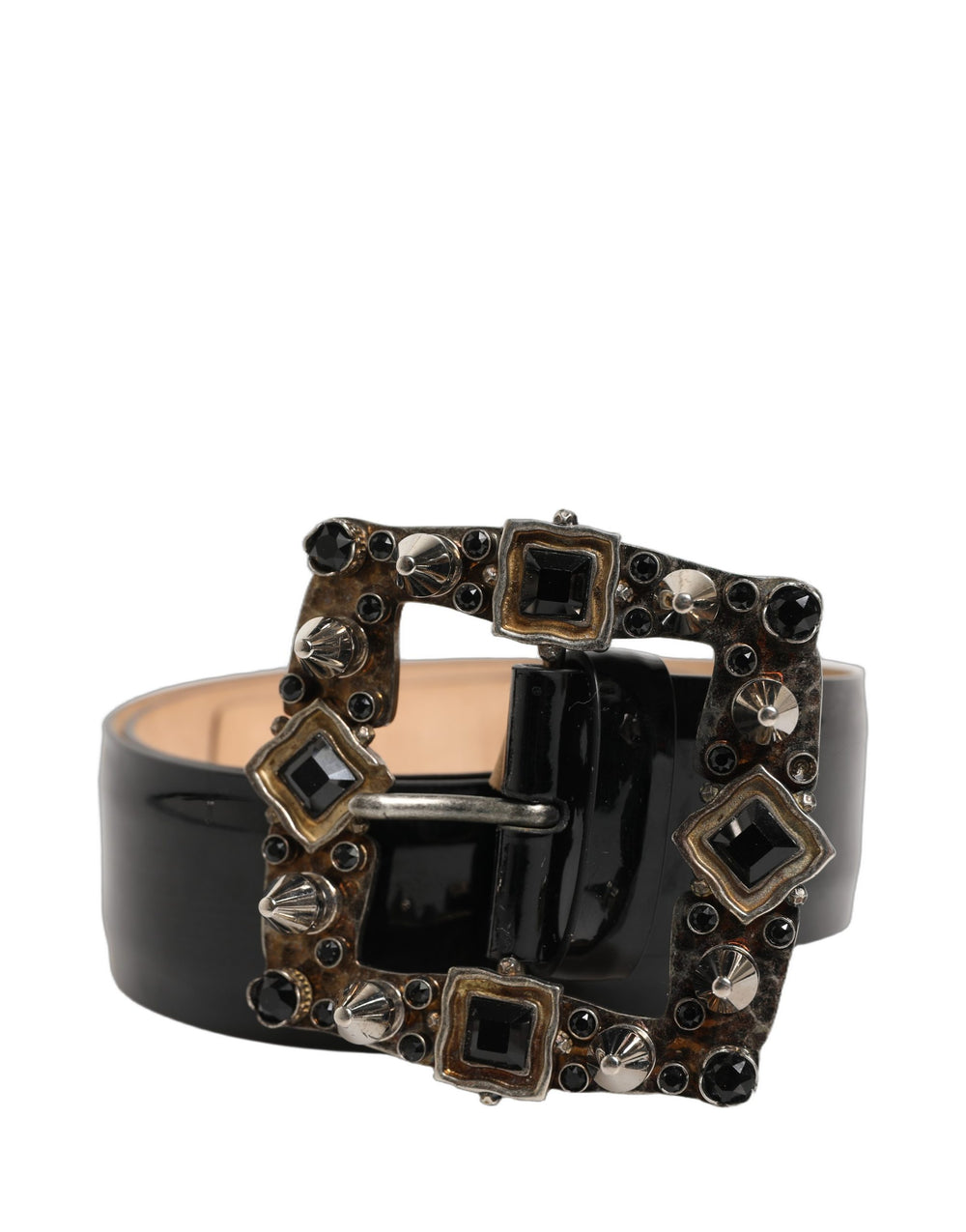 Dolce & Gabbana | Black Leather Crystal Metal Buckle Belt