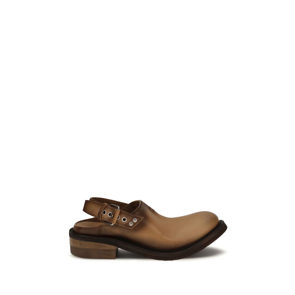 Miu Miu | Brown Calf Leather Bos Taurus Mules