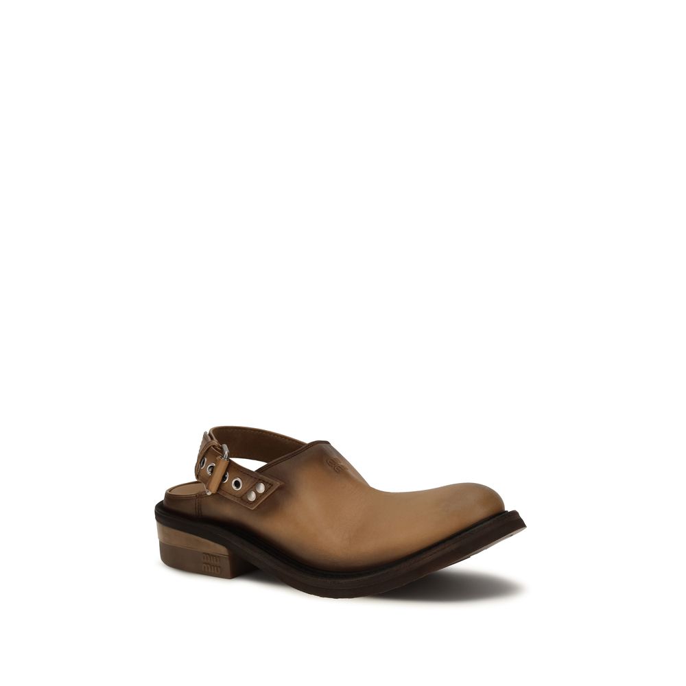 Miu Miu | Brown Calf Leather Bos Taurus Mules