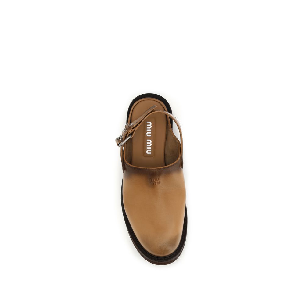 Miu Miu | Brown Calf Leather Bos Taurus Mules