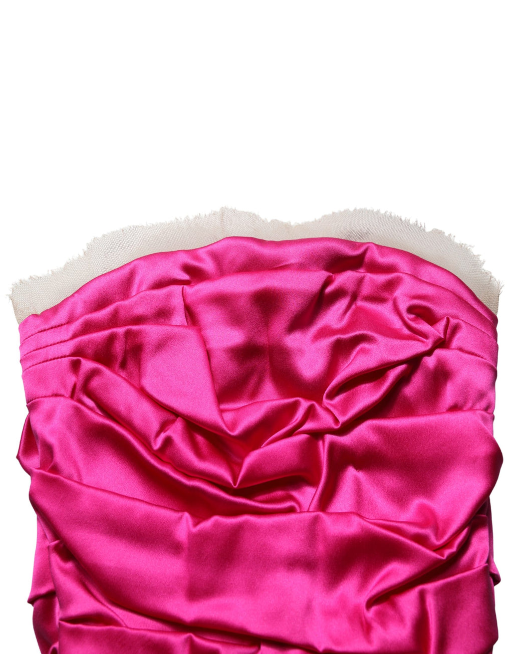 Dolce & Gabbana | Hot Pink Ruched Satin Strapless Gown Dress