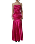 Dolce & Gabbana | Hot Pink Ruched Satin Strapless Gown Dress