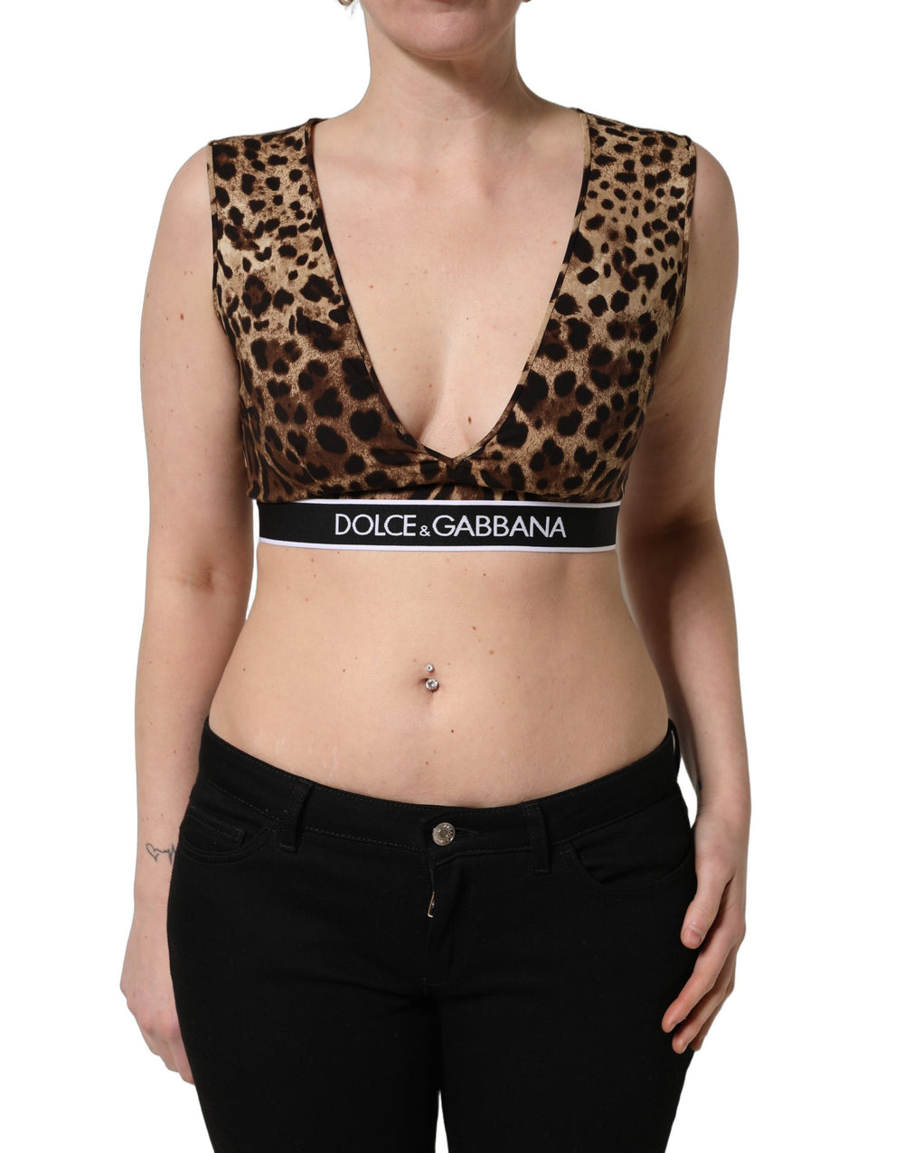 Dolce & Gabbana | Brown Leopard Print Cropped Silk Tank Top