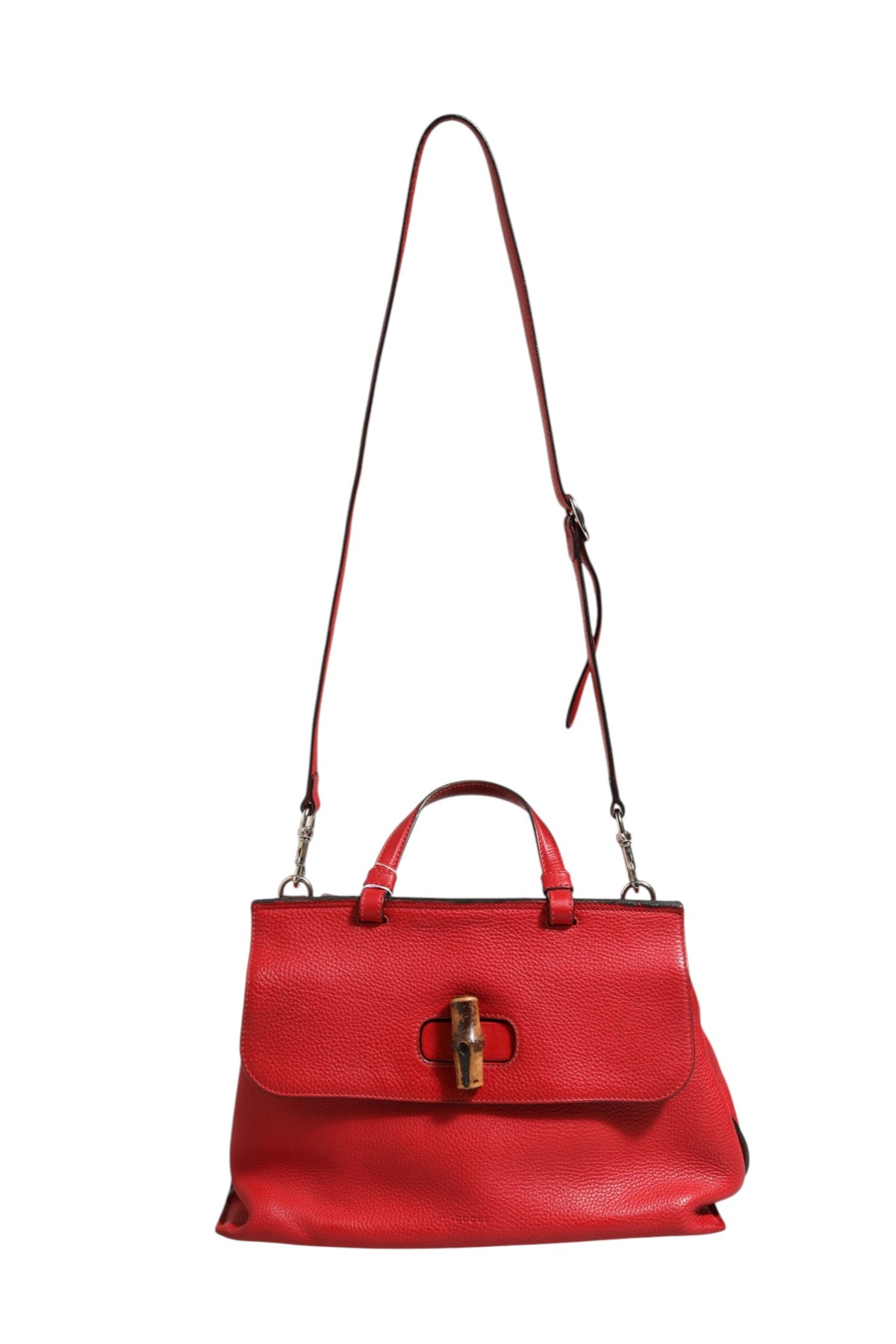 Gucci | Red Leather Bamboo Daily Tote Crossbody Bag