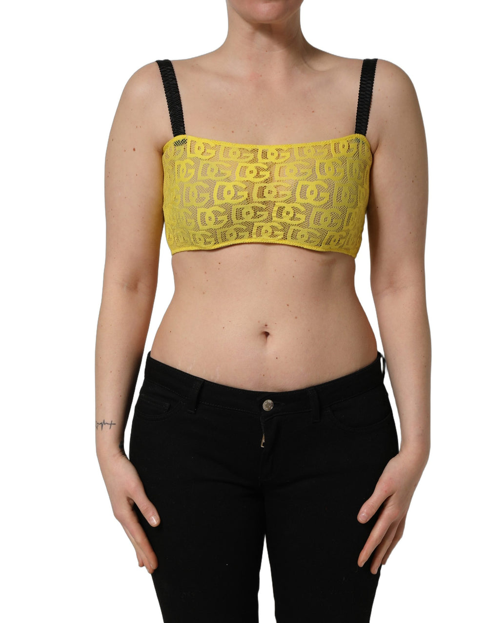 Dolce & Gabbana | Yellow Black Leopard Faux Leather Bra Top