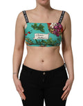 Dolce & Gabbana | Turquoise Vegetable Print Silk Crop Tank Top