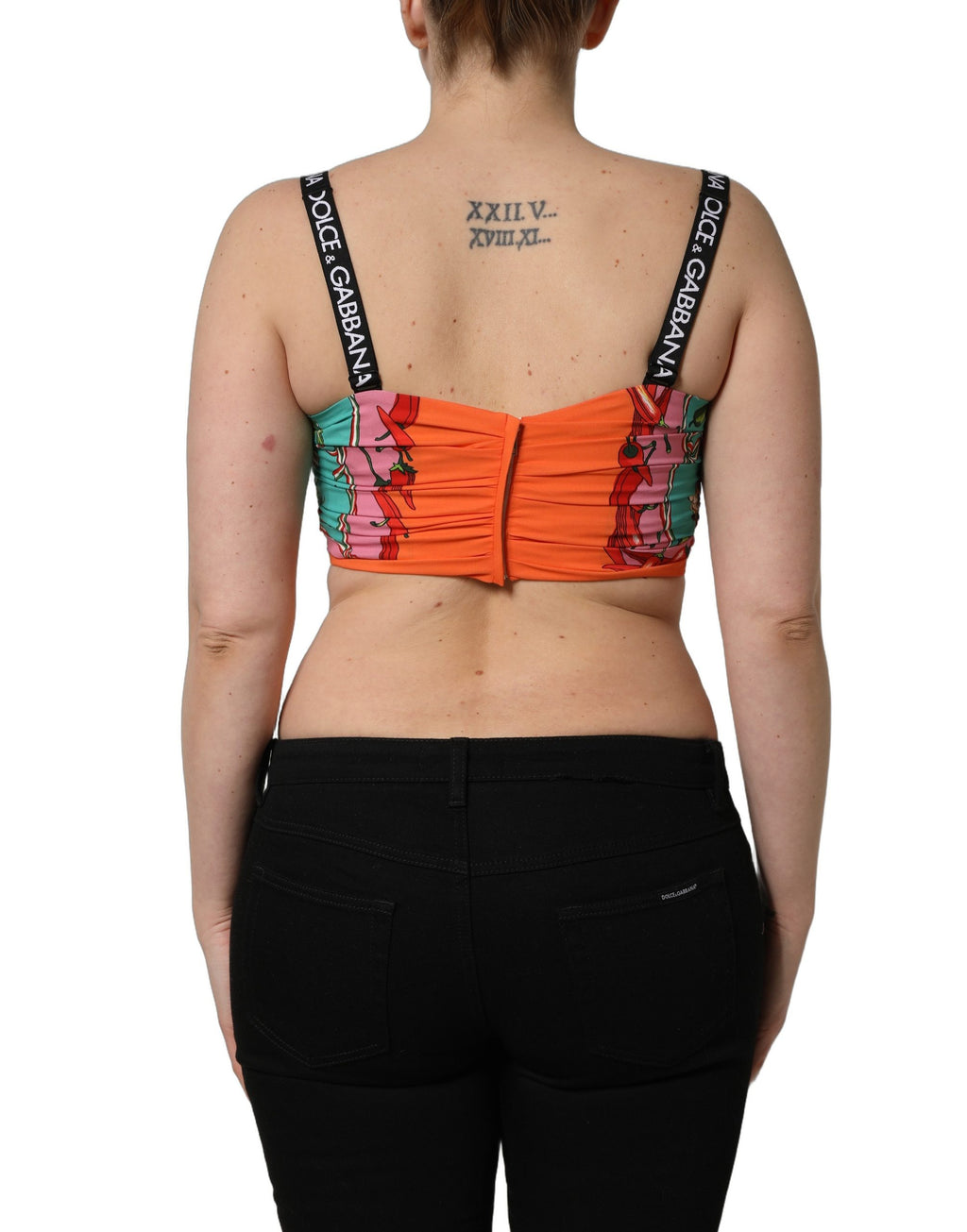 Dolce & Gabbana | Turquoise Vegetable Print Silk Crop Tank Top