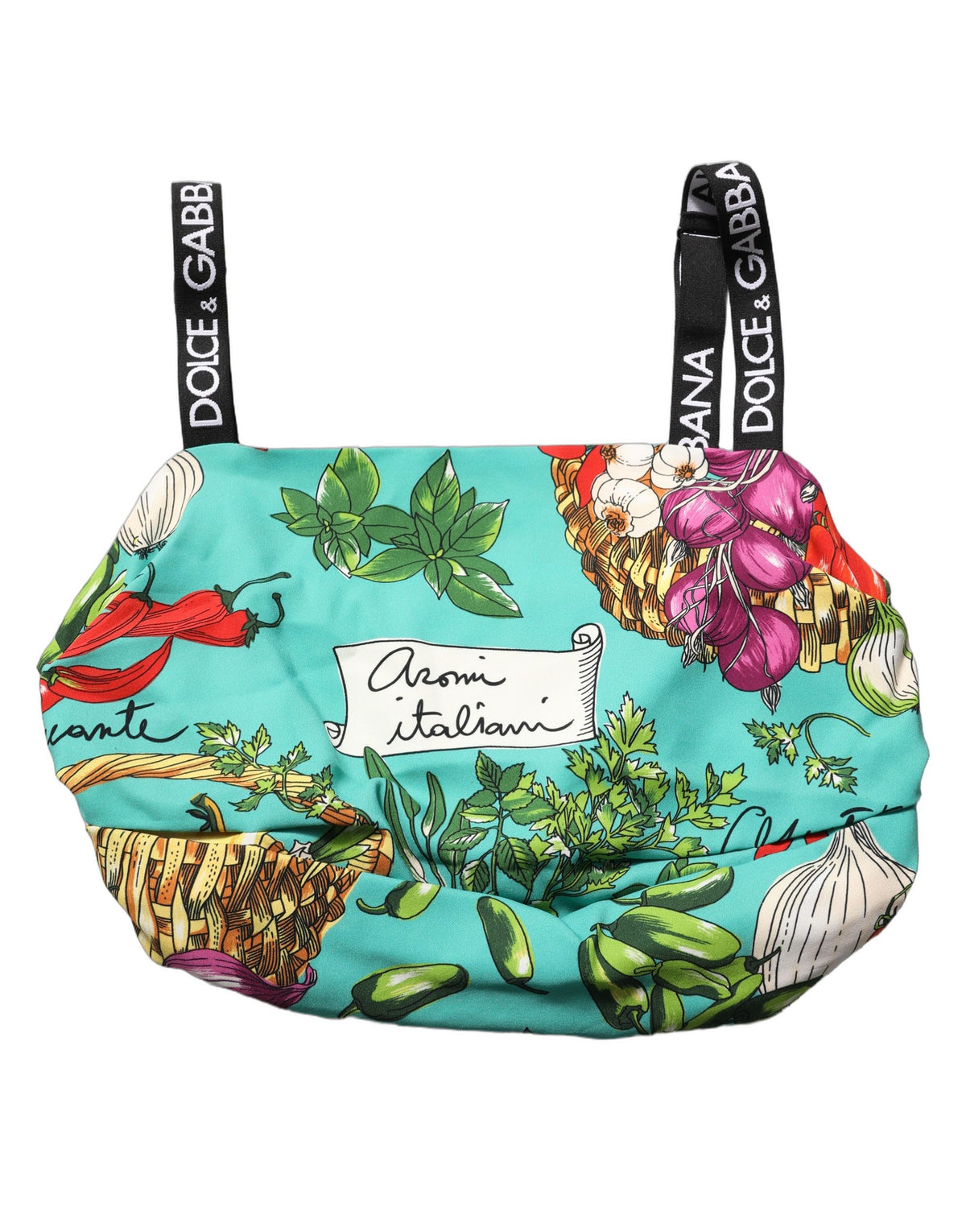 Dolce & Gabbana | Turquoise Vegetable Print Silk Crop Tank Top