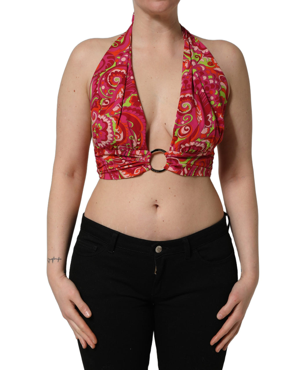 Dolce & Gabbana | Red Paisley Silk Halter Neck Crop Tank Top