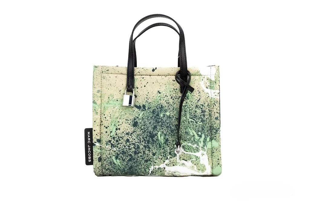 Marc Jacobs | Mini Green Multi Splatter Paint Print Nylon Crossbody Tote Handbag
