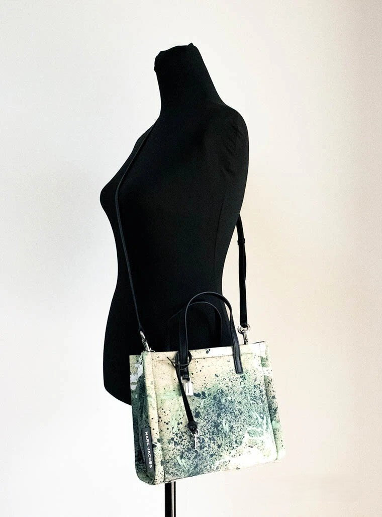 Marc Jacobs | Mini Green Multi Splatter Paint Print Nylon Crossbody Tote Handbag