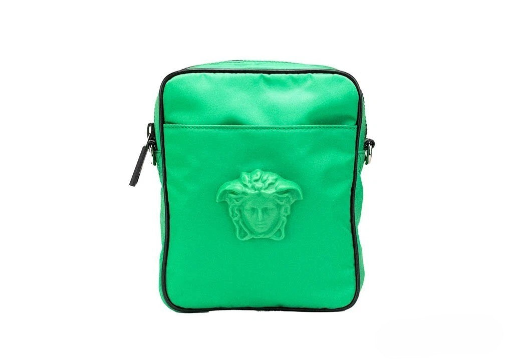 Versace | Small Bright Green Nylon Fabric Medusa Crossbody Messenger Bag Purse