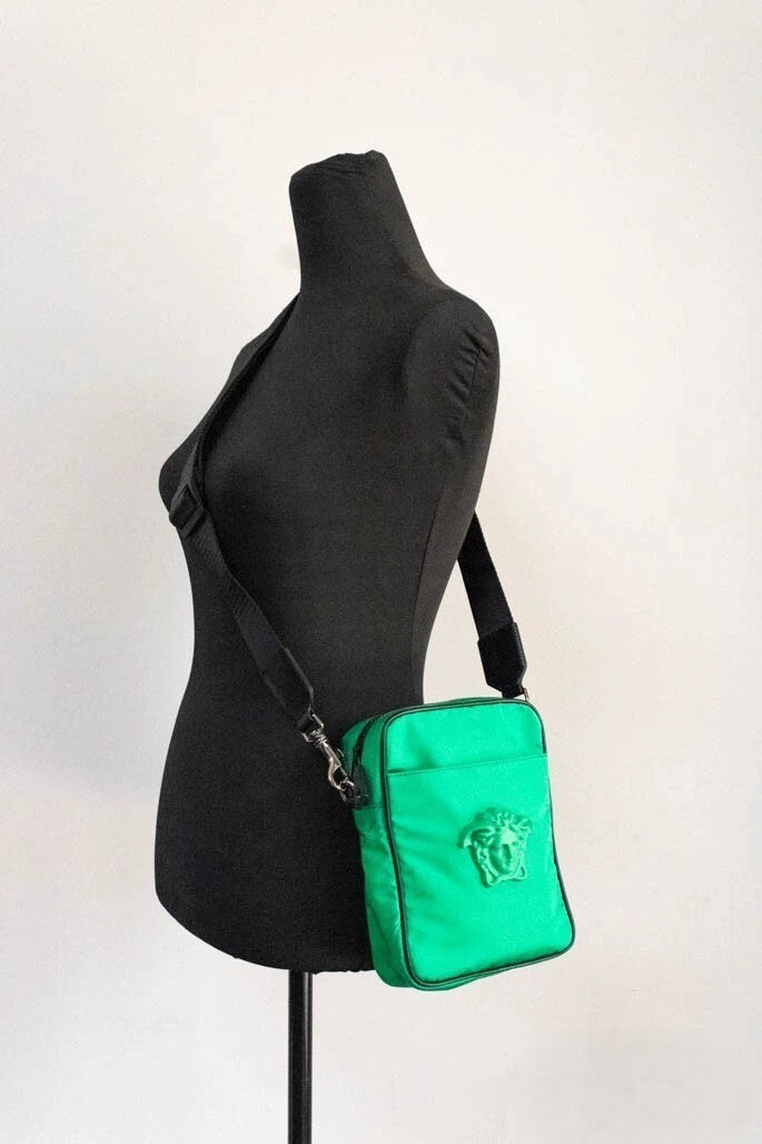 Versace | Small Bright Green Nylon Fabric Medusa Crossbody Messenger Bag Purse
