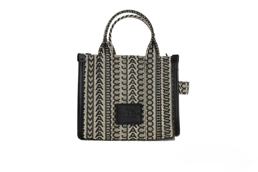 Marc Jacobs | The Monogram Beige Mini Tote Woven Jacquard Canvas Crossbody Handbag