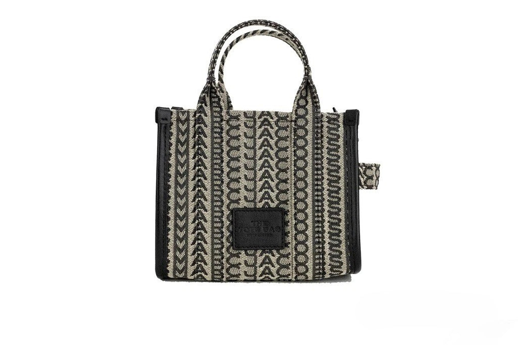 Marc Jacobs | The Monogram Beige Mini Tote Woven Jacquard Canvas Crossbody Handbag