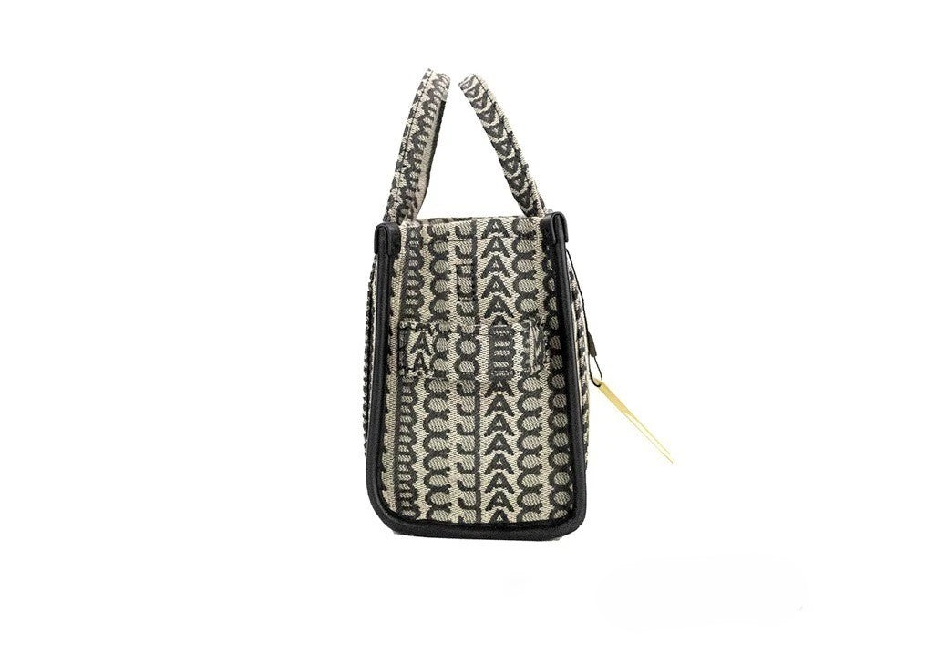 Marc Jacobs | The Monogram Beige Mini Tote Woven Jacquard Canvas Crossbody Handbag