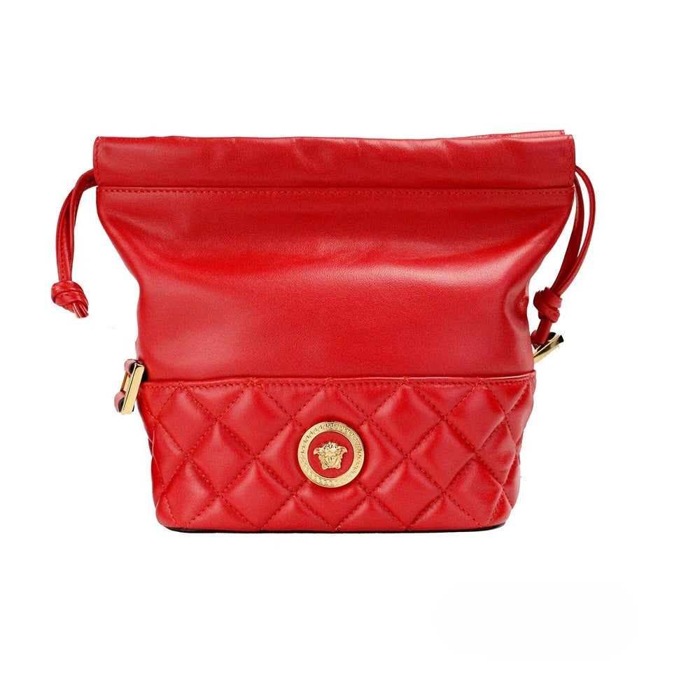 Versace | Red Quilted Leather Drawstring Shoulder Bag Bucket Crossbody Handbag