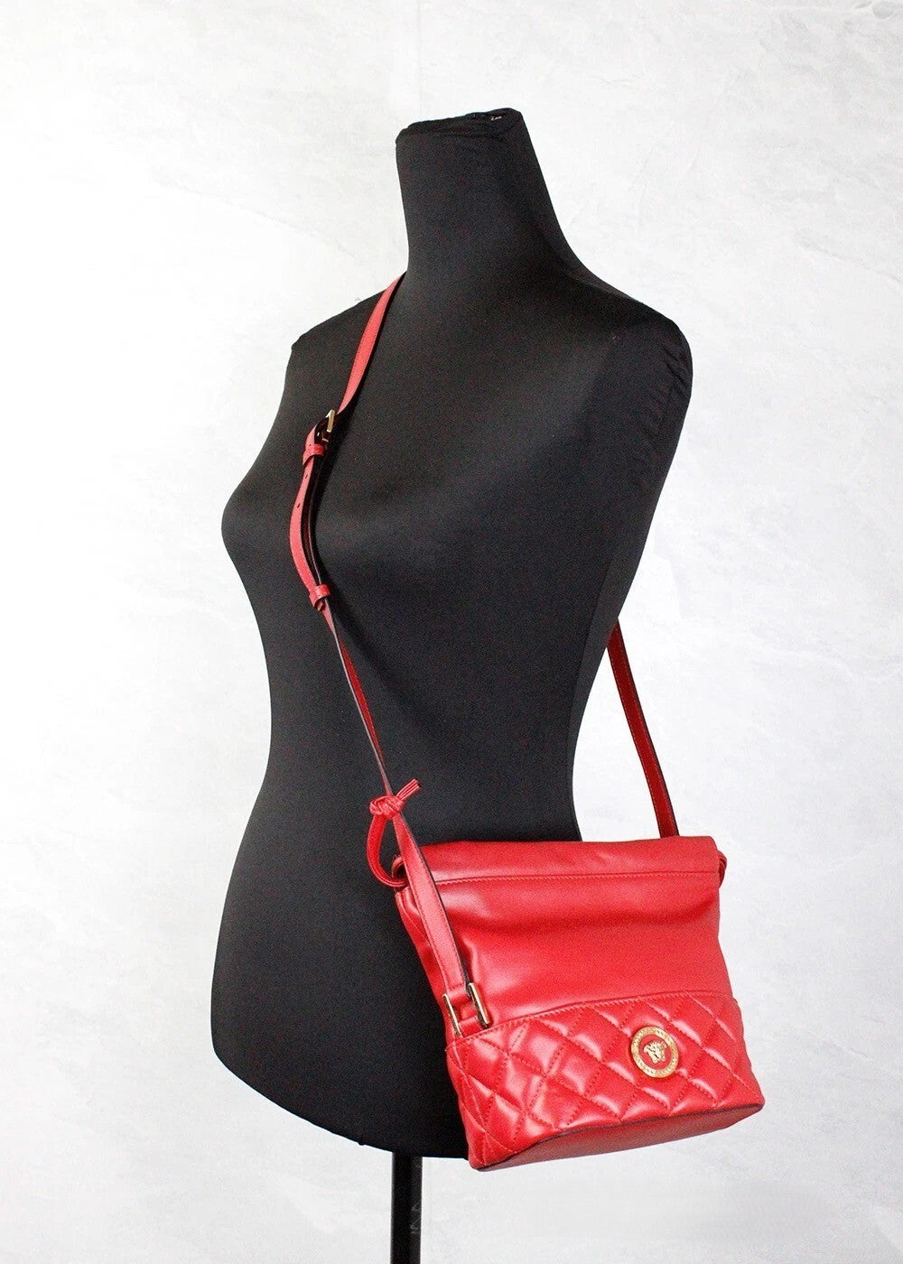 Versace | Red Quilted Leather Drawstring Shoulder Bag Bucket Crossbody Handbag