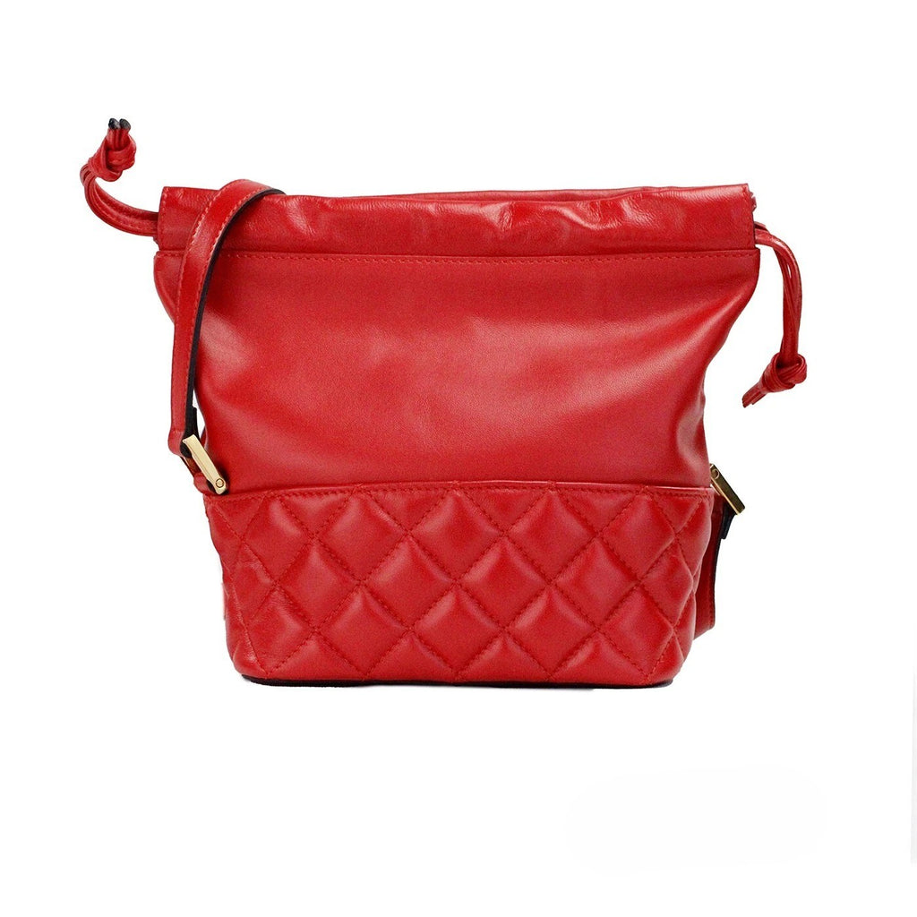 Versace | Red Quilted Leather Drawstring Shoulder Bag Bucket Crossbody Handbag