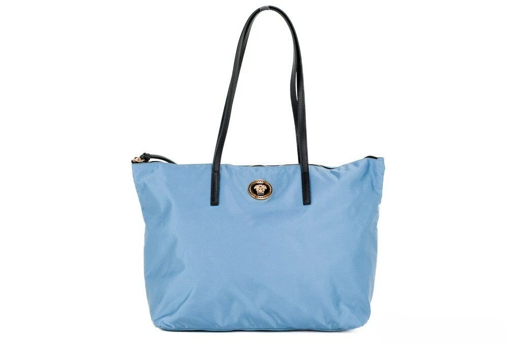 Versace | Portuna Medusa Medium Cornflower Blue Nylon Leather Tote Bag Purse