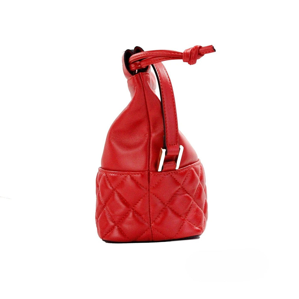 Versace | Red Quilted Leather Drawstring Shoulder Bag Bucket Crossbody Handbag