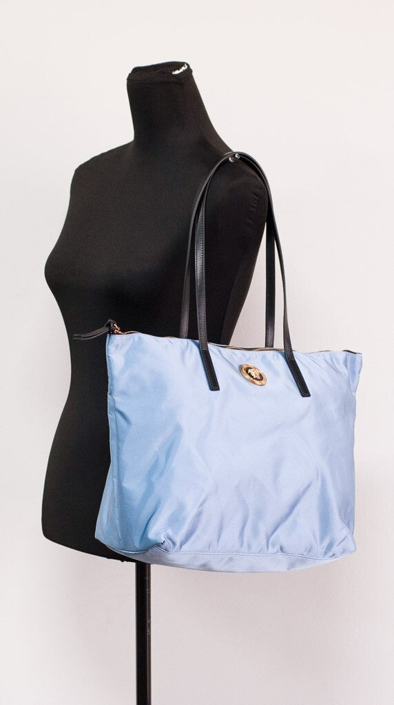 Versace | Portuna Medusa Medium Cornflower Blue Nylon Leather Tote Bag Purse