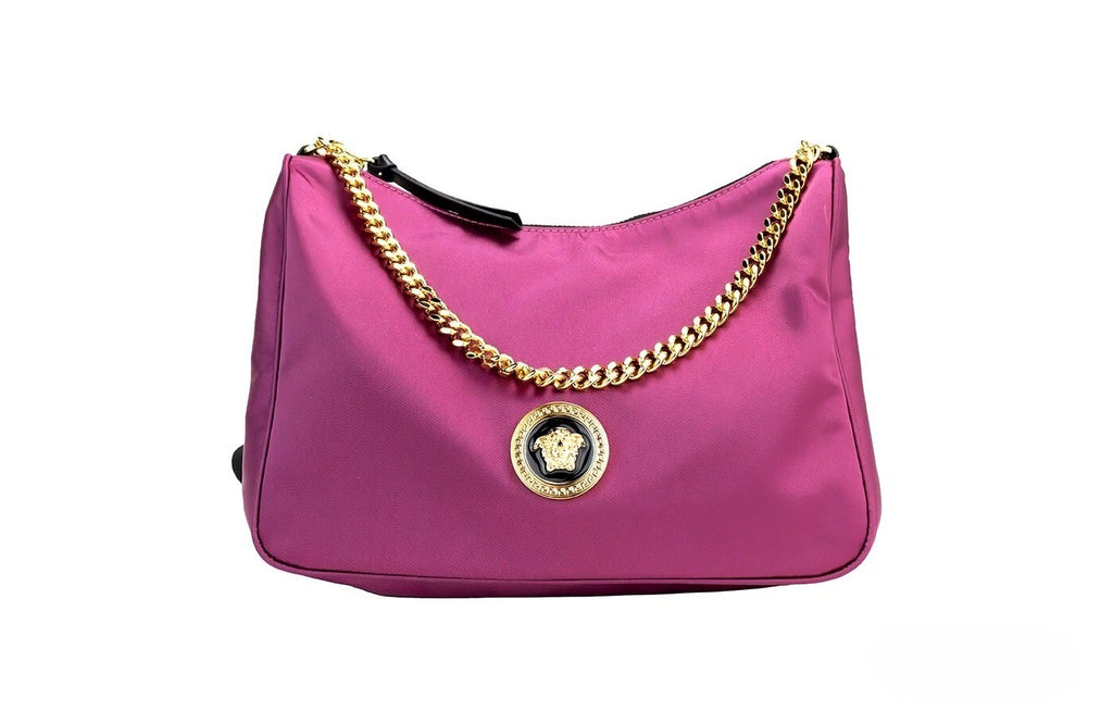 Versace | Small Dahlia Nylon Fabric Medusa Pendant Crossbody Shoulder Purse Bag