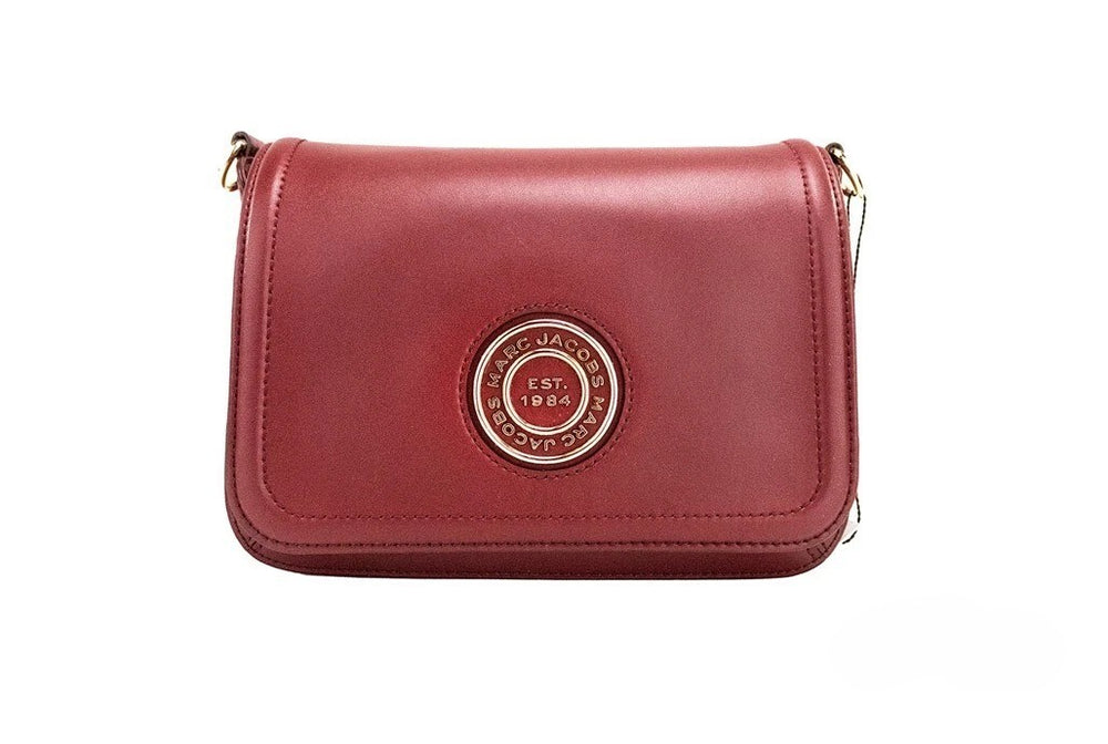 Marc Jacobs | Medium Metal Signet Syrah Smooth Leather Flap Crossbody Purse Bag