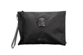 Versace | Large Black Nylon Fabric Medusa Convertible Pouch Clutch Wristlet Bag
