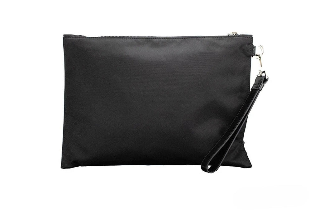 Versace | Large Black Nylon Fabric Medusa Convertible Pouch Clutch Wristlet Bag