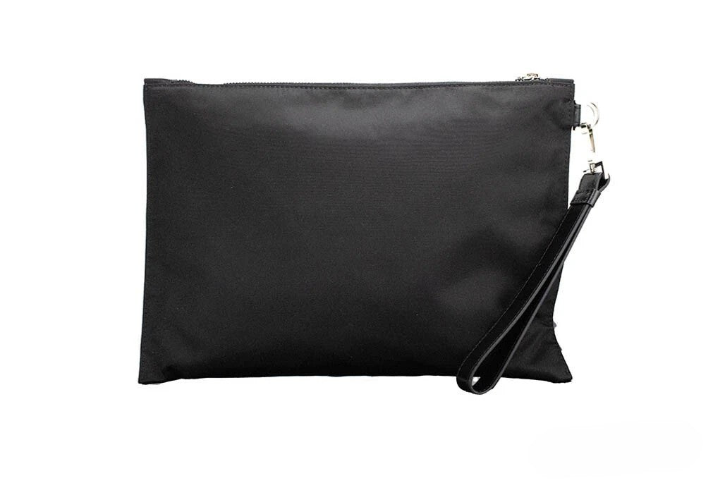 Versace | Large Black Nylon Fabric Medusa Convertible Pouch Clutch Wristlet Bag