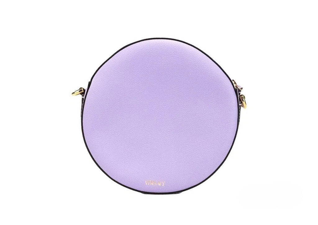 Versace | Round Disco Lilac Pebbled Leather Camera Case Crossbody Bag Purse