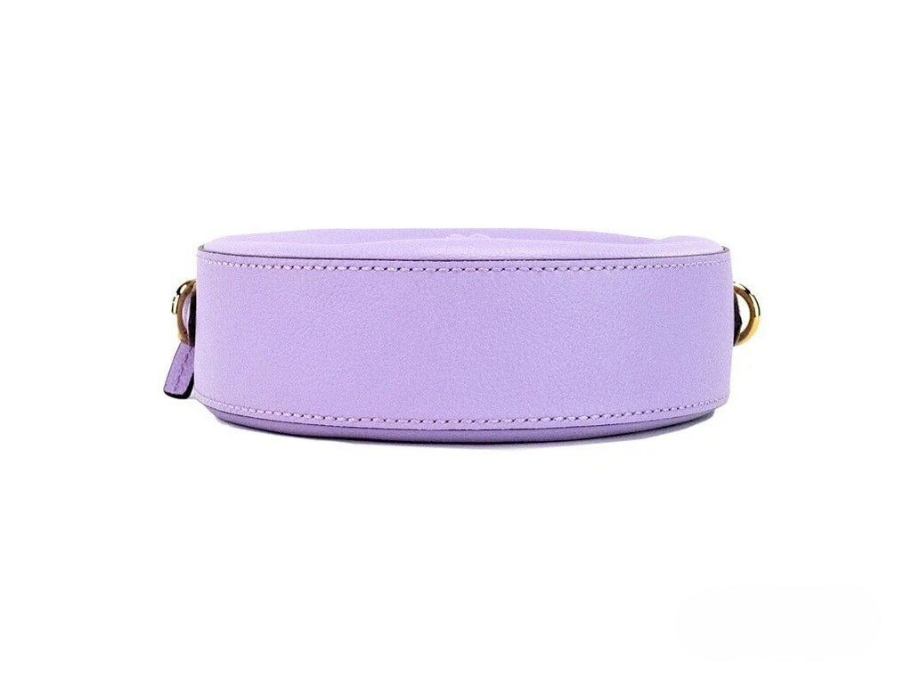 Versace | Round Disco Lilac Pebbled Leather Camera Case Crossbody Bag Purse