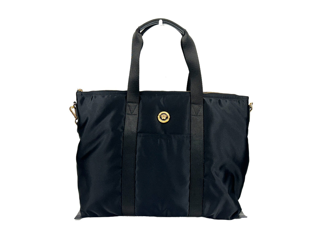 Versace | Black Nylon Fabric La Medusa Shoulder Tote Bag