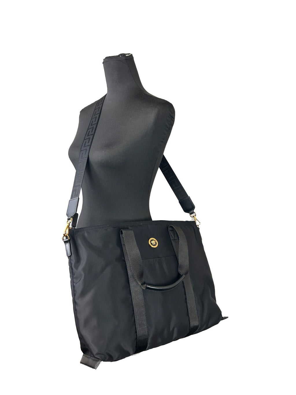 Versace | Black Nylon Fabric La Medusa Shoulder Tote Bag