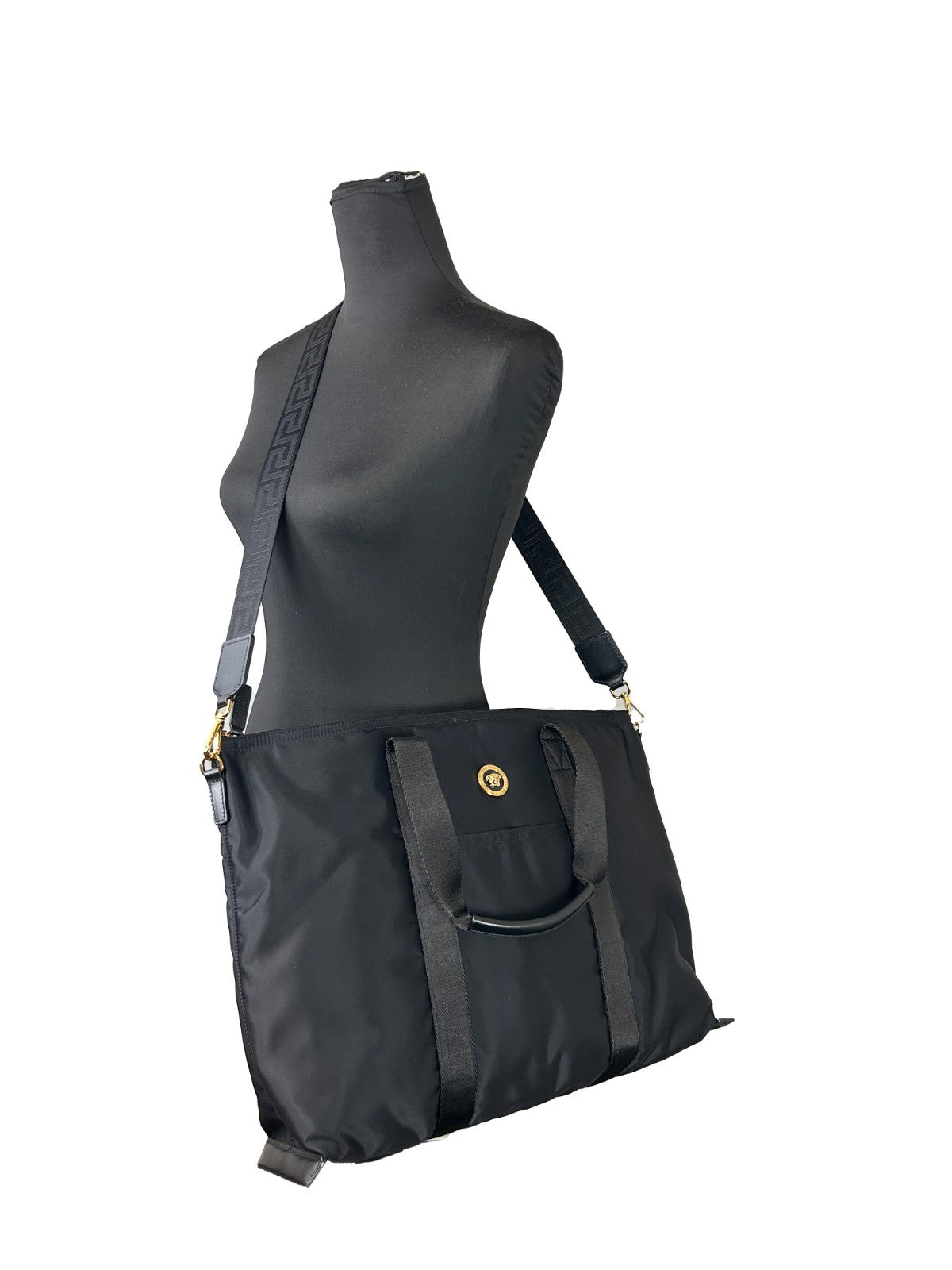 Versace | Black Nylon Fabric La Medusa Shoulder Tote Bag