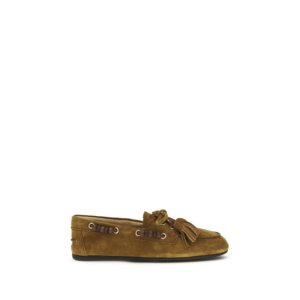 Miu Miu | Beige Calf Leather Bos Taurus Slip-On Loafers