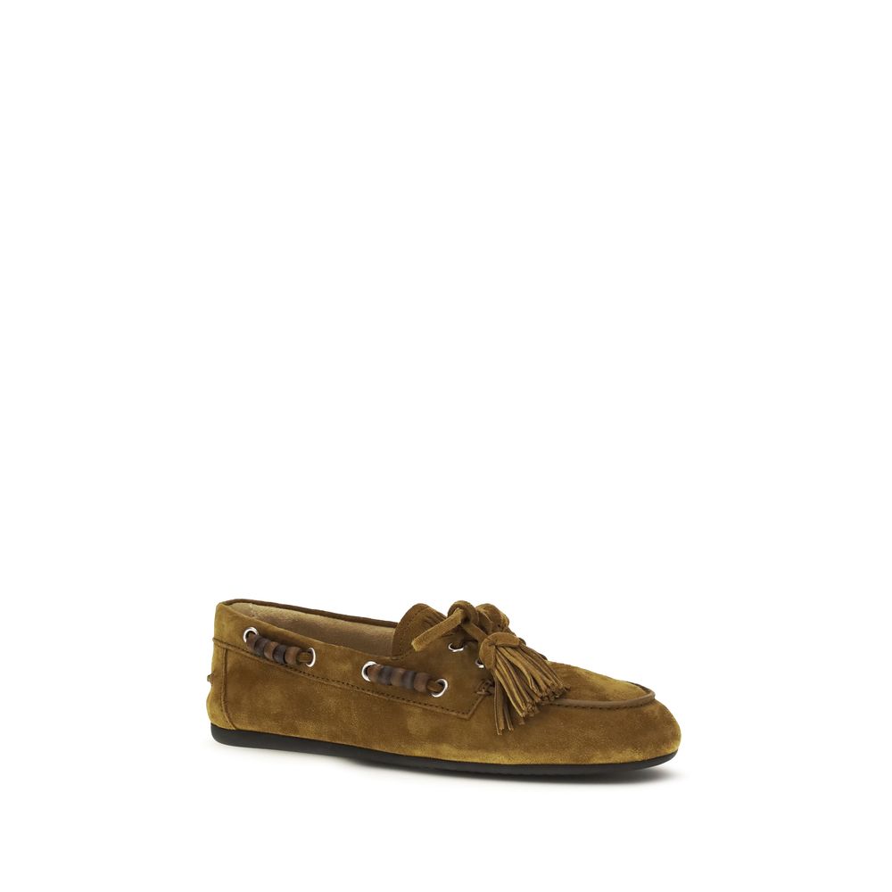 Miu Miu | Beige Calf Leather Bos Taurus Slip-On Loafers