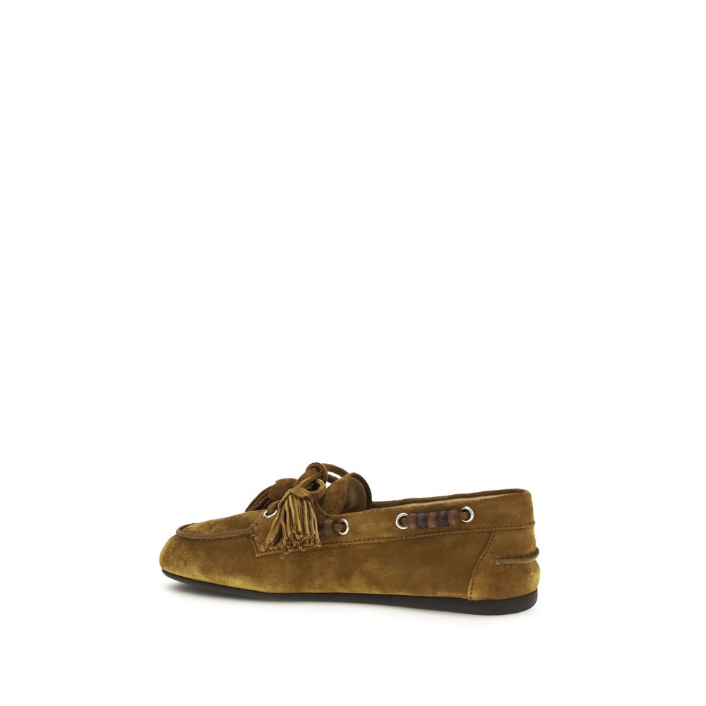 Miu Miu | Beige Calf Leather Bos Taurus Slip-On Loafers