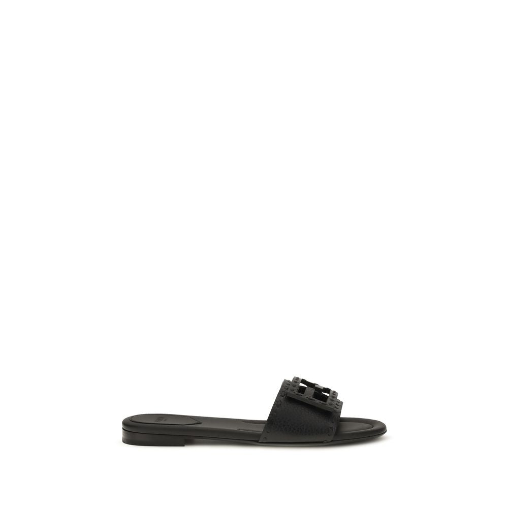 Fendi | Black Calf Leather Bos Taurus Flat Sandals