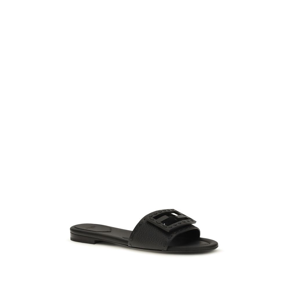 Fendi | Black Calf Leather Bos Taurus Flat Sandals