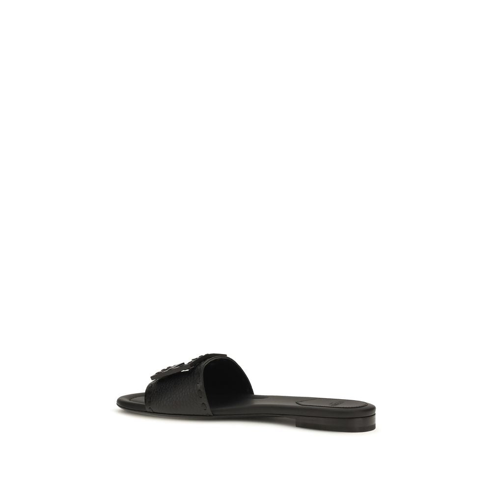 Fendi | Black Calf Leather Bos Taurus Flat Sandals