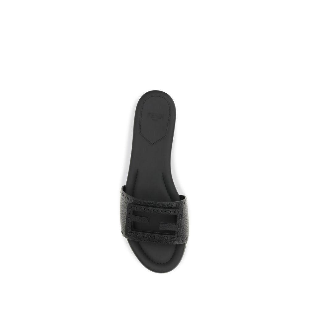 Fendi | Black Calf Leather Bos Taurus Flat Sandals