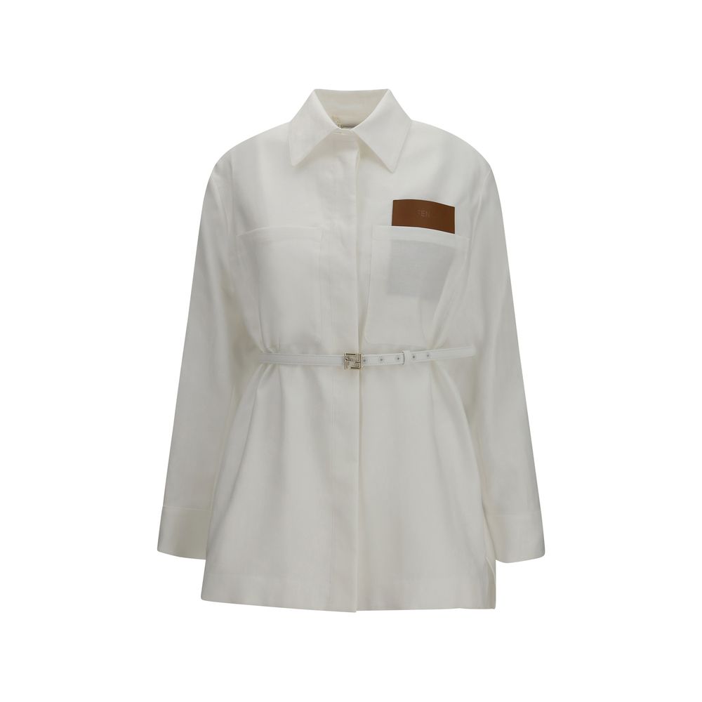 Fendi | White Linen Full-Length Jacket