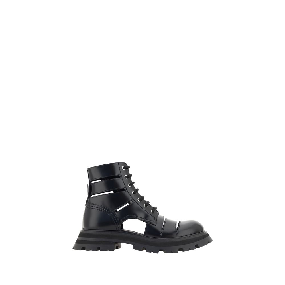 Alexander McQueen | Black Calf Leather Bos Taurus Lace-Up Boots