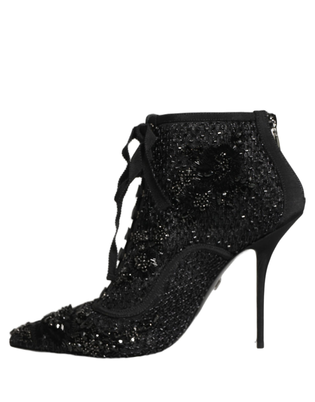 Dolce & Gabbana | Black Embellished Mesh Ankle Boots Shoes