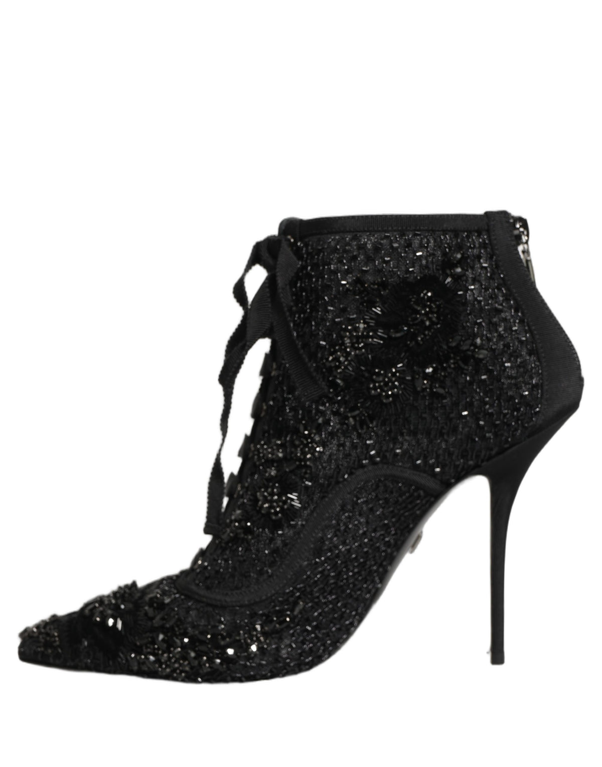 Dolce & Gabbana | Black Embellished Mesh Ankle Boots Shoes